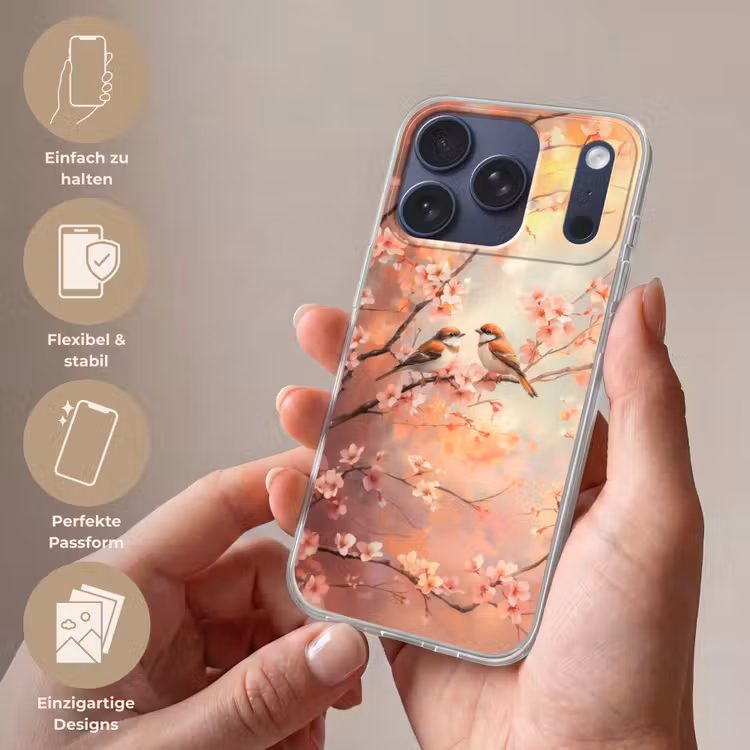 Vogels - Romantic - Bloesemtak Telefoonhoesje iPhone 17 Pro klein -sfeer3_DE