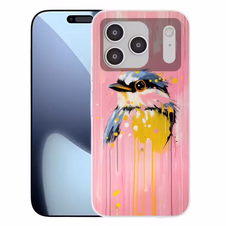 Vogel - Roze - Geel - Blauw Telefoonhoesje iPhone 17 Pro klein -3d