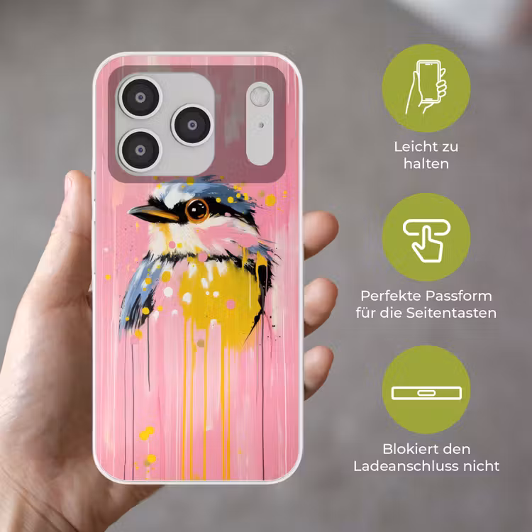 Vogel - Roze - Geel - Blauw Telefoonhoesje iPhone 17 Pro klein -sfeer3_DE
