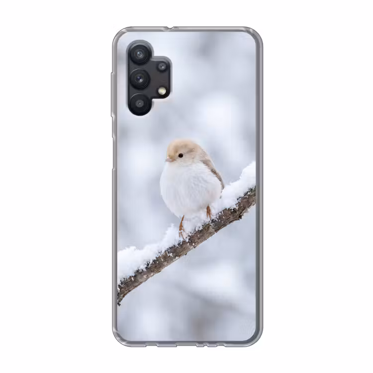 Vogeltje - Sneeuw - Tak - Winter - Zacht Telefoonhoesje Samsung Galaxy A32 5G klein -3d