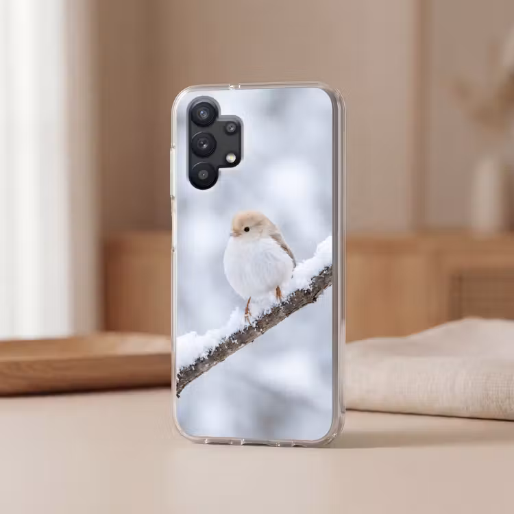 Vogeltje - Sneeuw - Tak - Winter - Zacht Telefoonhoesje Samsung Galaxy A32 5G klein -sfeer2