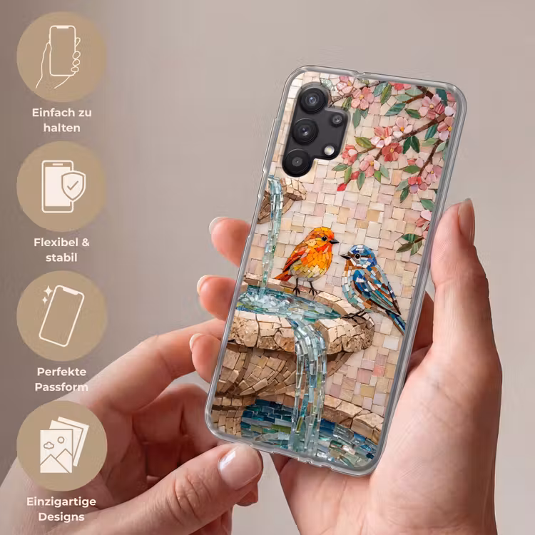 Vogel - fontein - mozaiek - kleurrijk - dieren Telefoonhoesje Samsung Galaxy A32 5G klein -sfeer3_DE