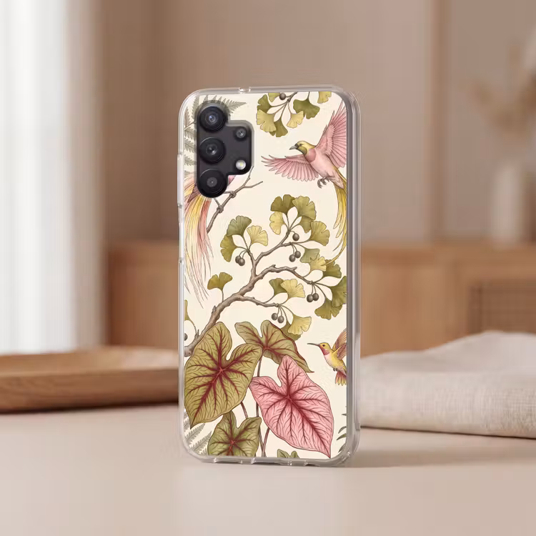 Vogels - Tropisch - Botanisch - Roze Telefoonhoesje Samsung Galaxy A32 5G klein -sfeer2