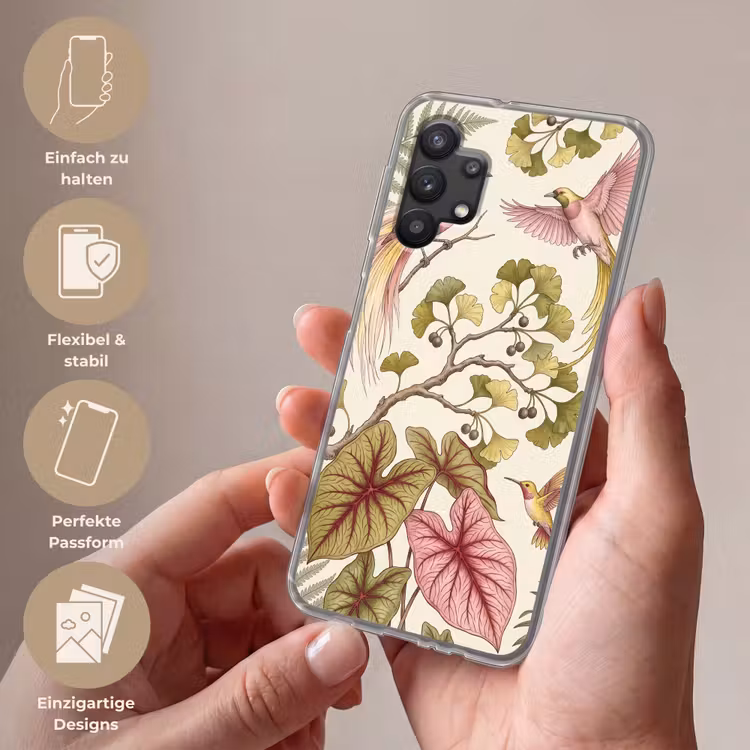 Vogels - Tropisch - Botanisch - Roze Telefoonhoesje Samsung Galaxy A32 5G klein -sfeer3_DE