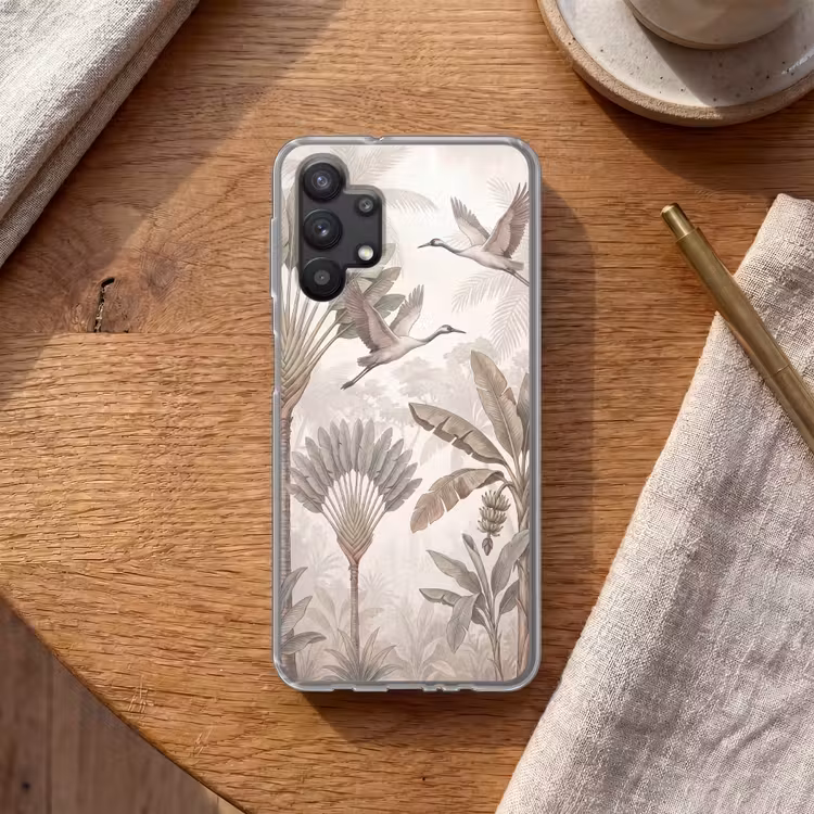 Vogel - Tropisch - Jungle - Natuur - Beige Telefoonhoesje Samsung Galaxy A32 5G klein -sfeer1