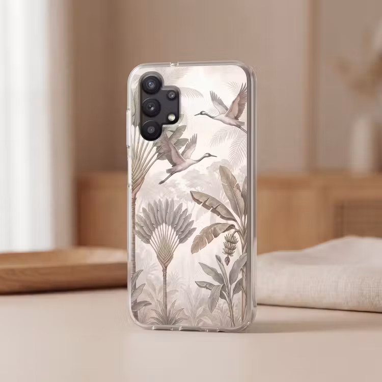 Vogel - Tropisch - Jungle - Natuur - Beige Telefoonhoesje Samsung Galaxy A32 5G klein -sfeer2