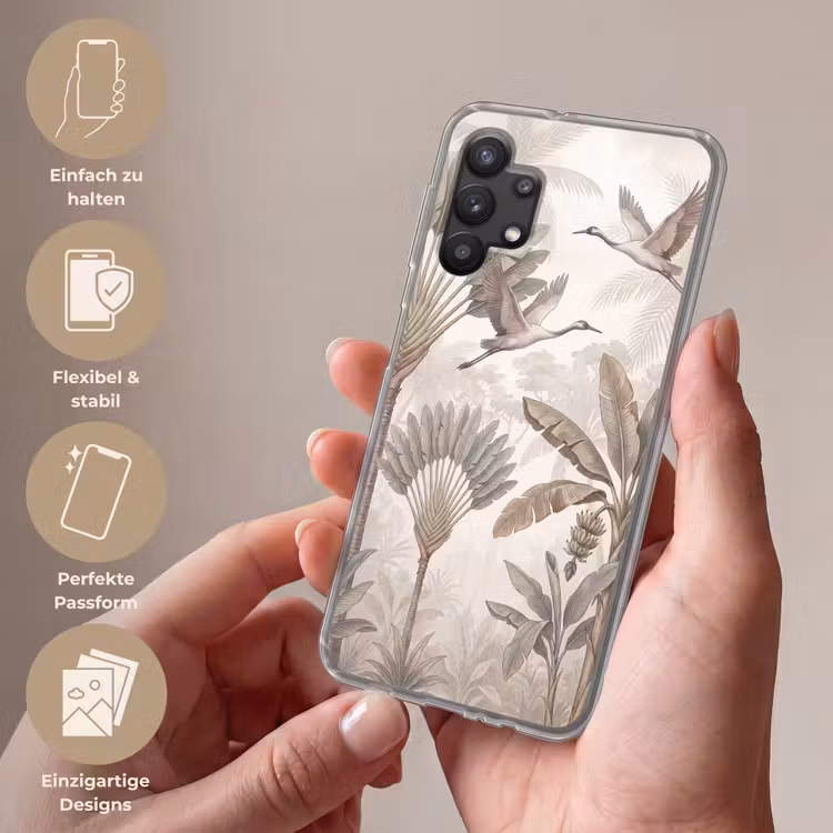 Vogel - Tropisch - Jungle - Natuur - Beige Telefoonhoesje Samsung Galaxy A32 5G klein -sfeer3_DE