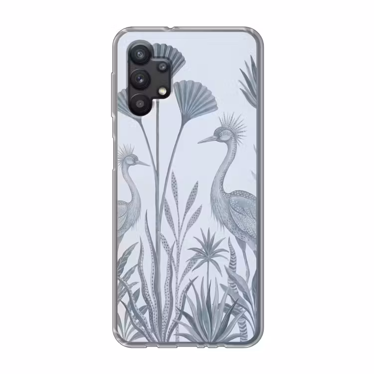 Vogel - Tropisch - Illustratie - Blauwgrijs - Natuur Telefoonhoesje Samsung Galaxy A32 5G klein -3d