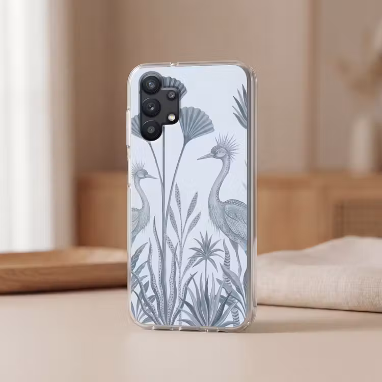Vogel - Tropisch - Illustratie - Blauwgrijs - Natuur Telefoonhoesje Samsung Galaxy A32 5G klein -sfeer2