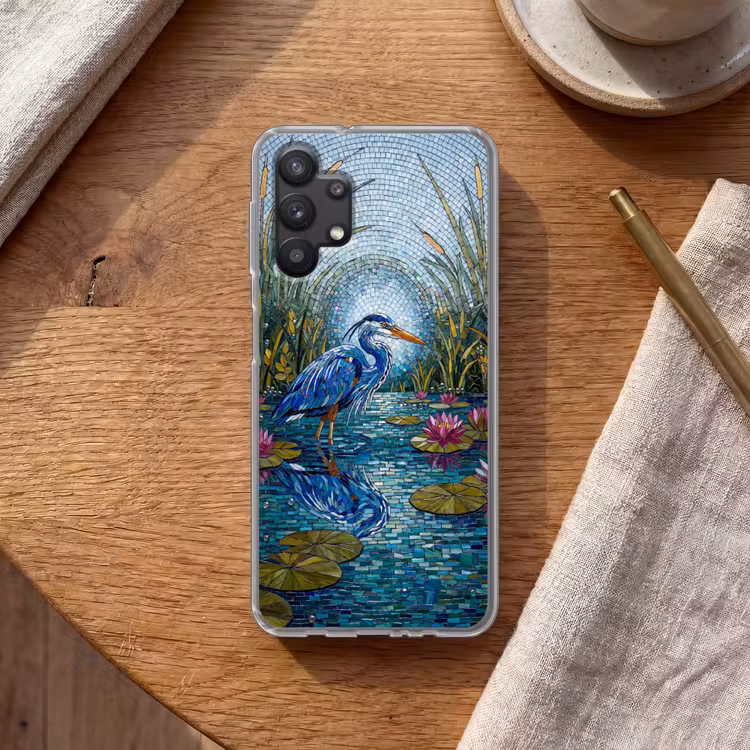Vogel - Water - Natuur - Abstract - Blauw Telefoonhoesje Samsung Galaxy A32 5G klein -sfeer1