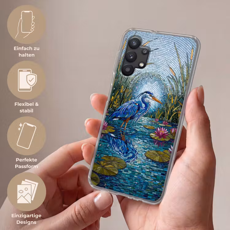Vogel - Water - Natuur - Abstract - Blauw Telefoonhoesje Samsung Galaxy A32 5G klein -sfeer3_DE
