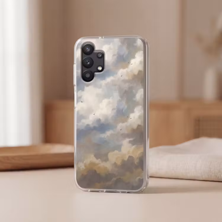 Vogel - Wolken - Natuur - Modern - Grijs Telefoonhoesje Samsung Galaxy A32 5G klein -sfeer2