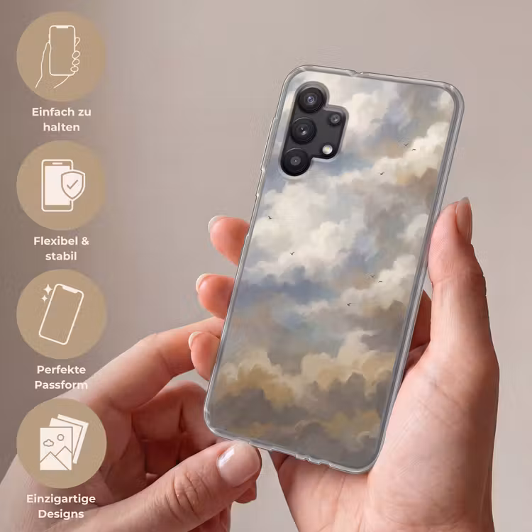 Vogel - Wolken - Natuur - Modern - Grijs Telefoonhoesje Samsung Galaxy A32 5G klein -sfeer3_DE