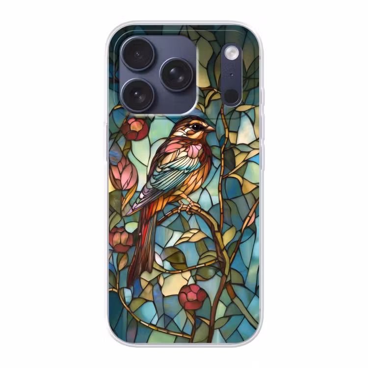 Vogel - Tak - Rozen - Mozaïek Telefoonhoesje iPhone 17 Pro klein -3d