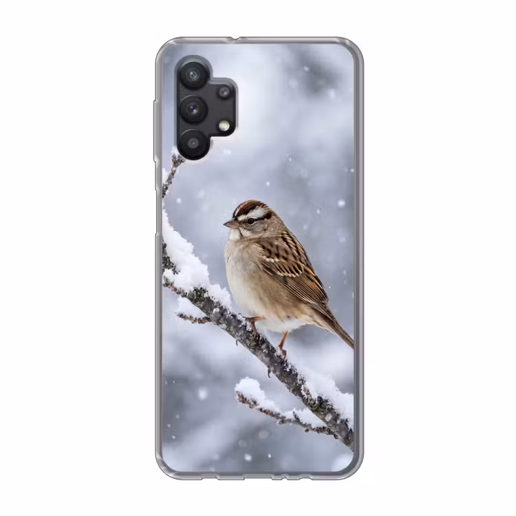 Vogel - Tak - Sneeuw - Winter Telefoonhoesje Samsung Galaxy A32 5G klein -3d