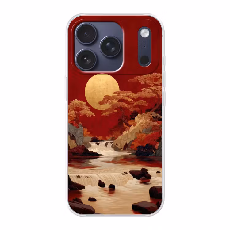 Volle maan - Landschap - Waterval Telefoonhoesje iPhone 17 Pro klein -3d