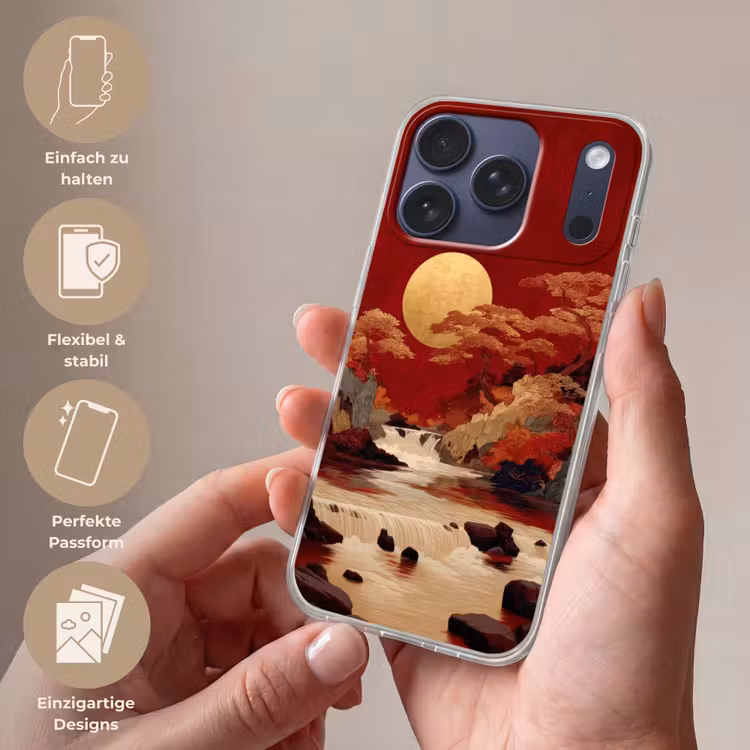 Volle maan - Landschap - Waterval Telefoonhoesje iPhone 17 Pro klein -sfeer3_DE