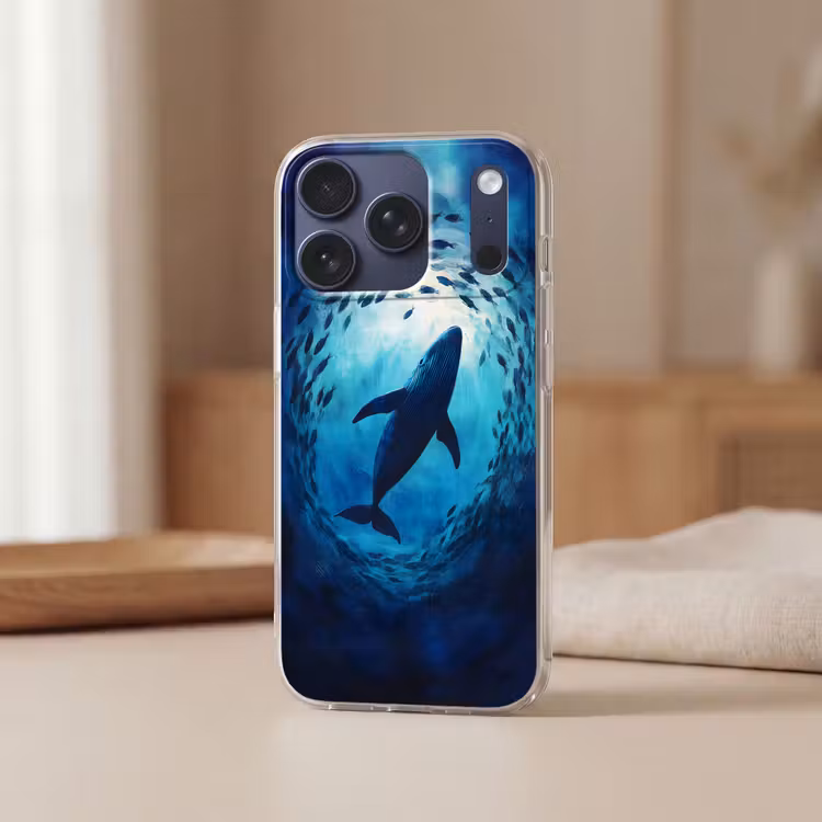 Walvis - Vissen - Donkerblauw Telefoonhoesje iPhone 17 Pro klein -sfeer2
