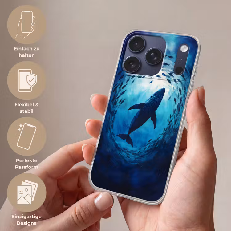 Walvis - Vissen - Donkerblauw Telefoonhoesje iPhone 17 Pro klein -sfeer3_DE