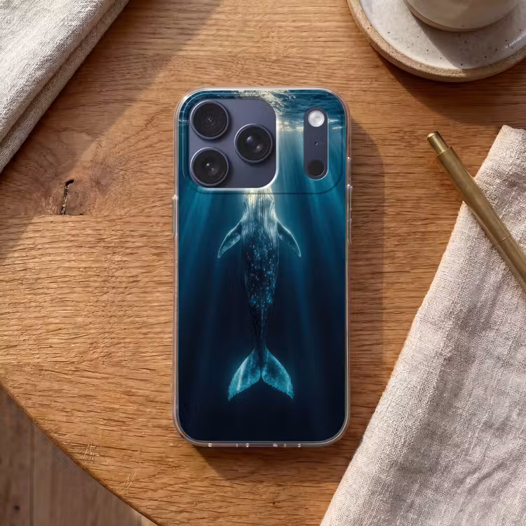 Walvis - Water - Zonnestralen - Blauw Telefoonhoesje iPhone 17 Pro klein -sfeer1