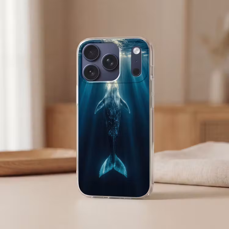 Walvis - Water - Zonnestralen - Blauw Telefoonhoesje iPhone 17 Pro klein -sfeer2