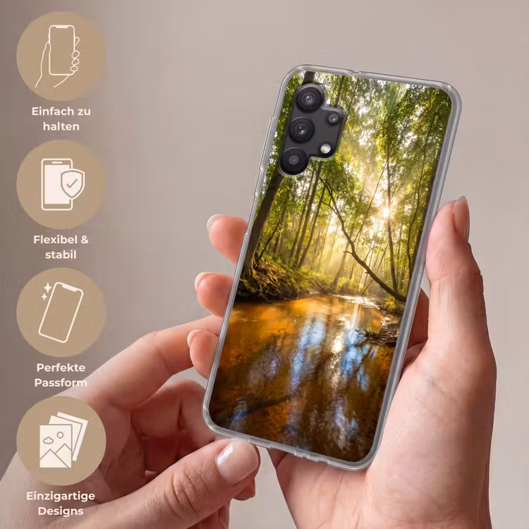 Bos - Beek - Zonlicht - Natuur - Groen Telefoonhoesje Samsung Galaxy A32 5G klein -sfeer3_DE