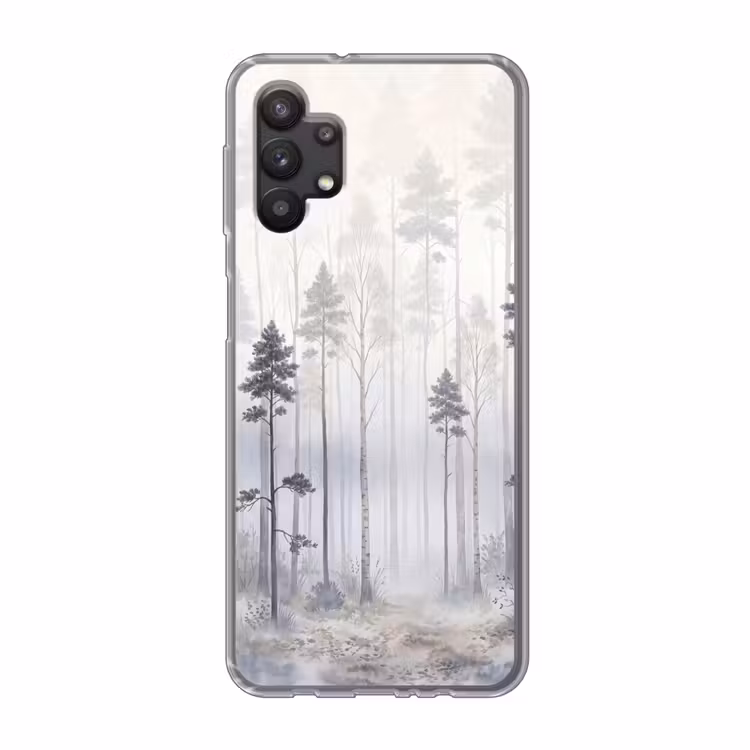 Bos - Bomen - Mist - Natuur - Illustratie - Grijs Telefoonhoesje Samsung Galaxy A32 5G klein -3d