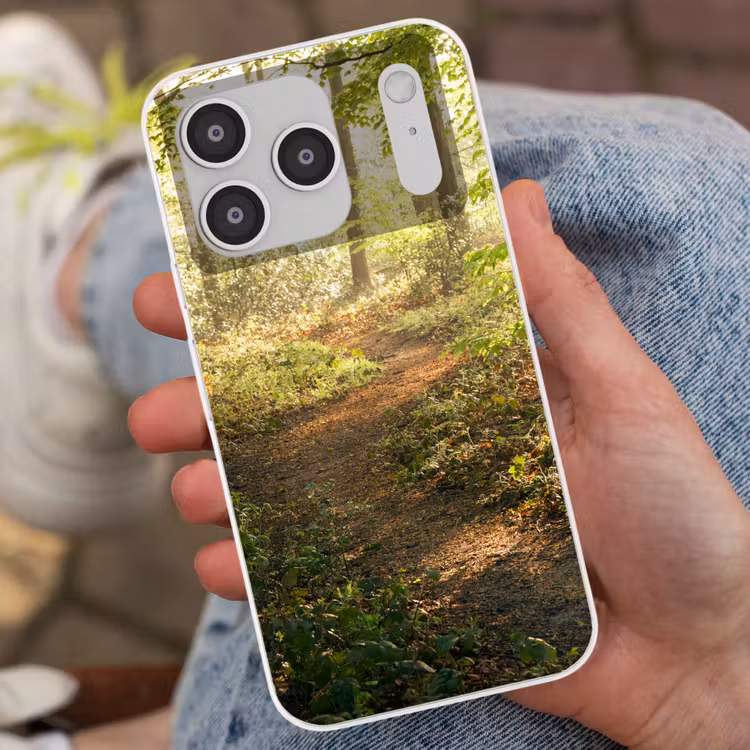 Bos - Bomen - Pad - Zon - Planten - Bladeren - Natuur Telefoonhoesje iPhone 17 Pro klein -sfeer2