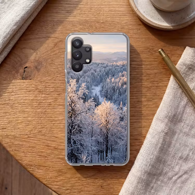 Bos - Bergen - Goud - Winter - Warm Telefoonhoesje Samsung Galaxy A32 5G klein -sfeer1