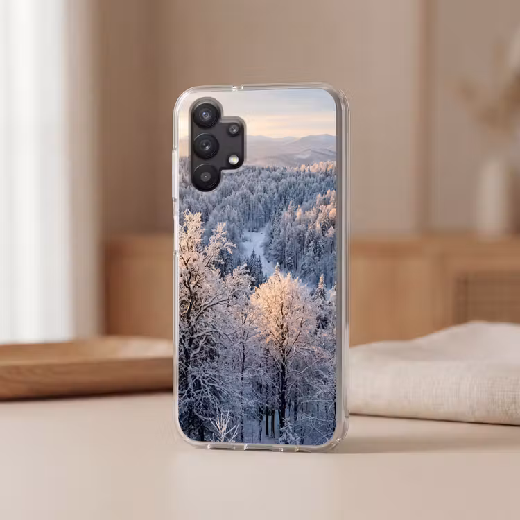 Bos - Bergen - Goud - Winter - Warm Telefoonhoesje Samsung Galaxy A32 5G klein -sfeer2