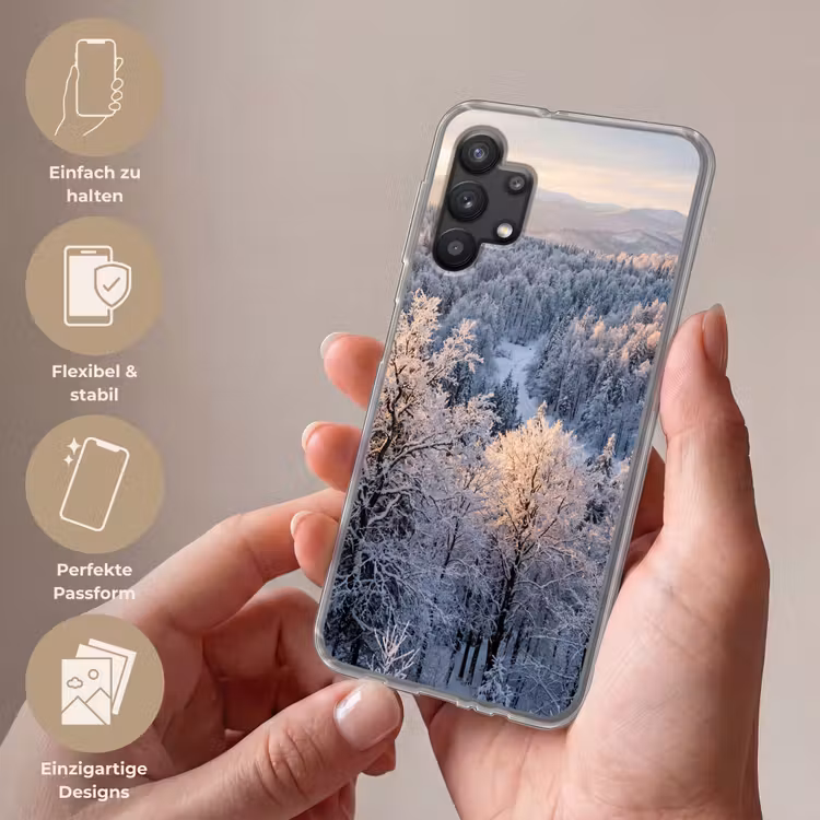 Bos - Bergen - Goud - Winter - Warm Telefoonhoesje Samsung Galaxy A32 5G klein -sfeer3_DE