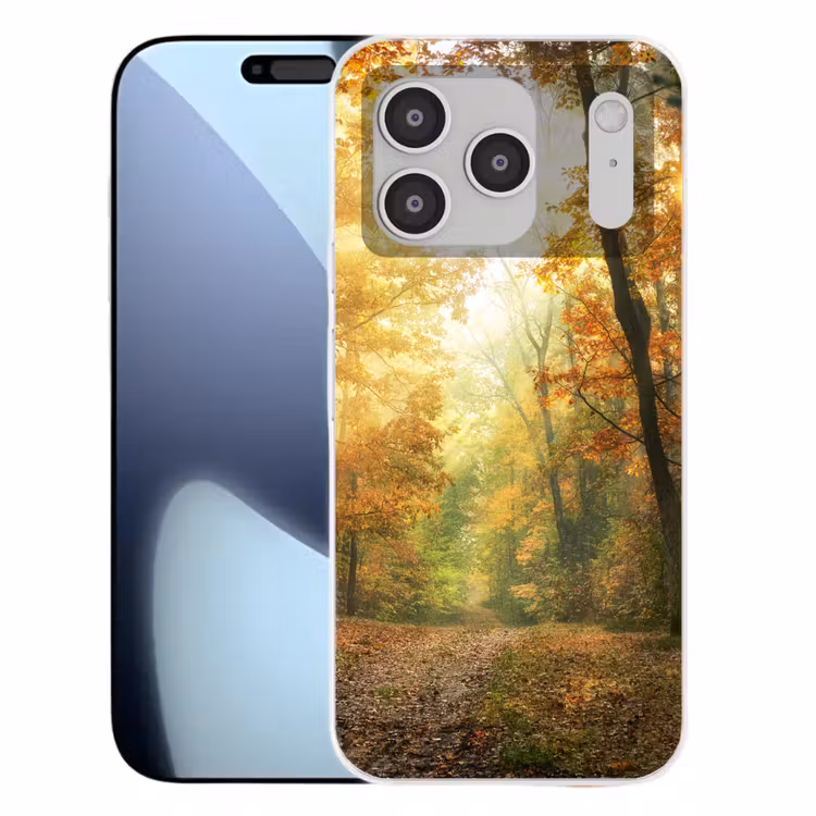 Bos - Herfst - Zon - Landschap - Natuur - Bomen - Bladeren Telefoonhoesje iPhone 17 Pro klein -3d