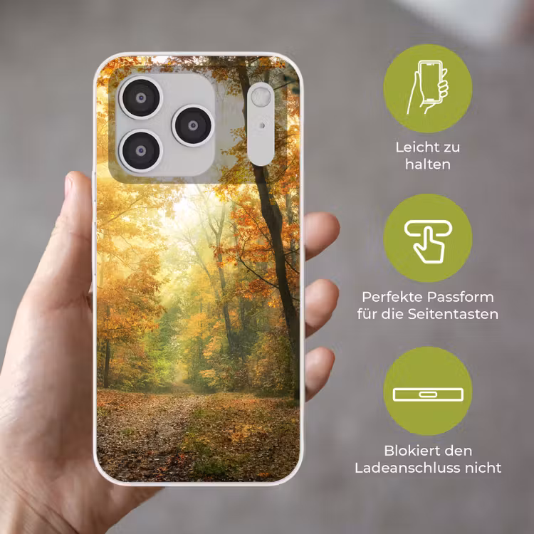 Bos - Herfst - Zon - Landschap - Natuur - Bomen - Bladeren Telefoonhoesje iPhone 17 Pro klein -sfeer3_DE
