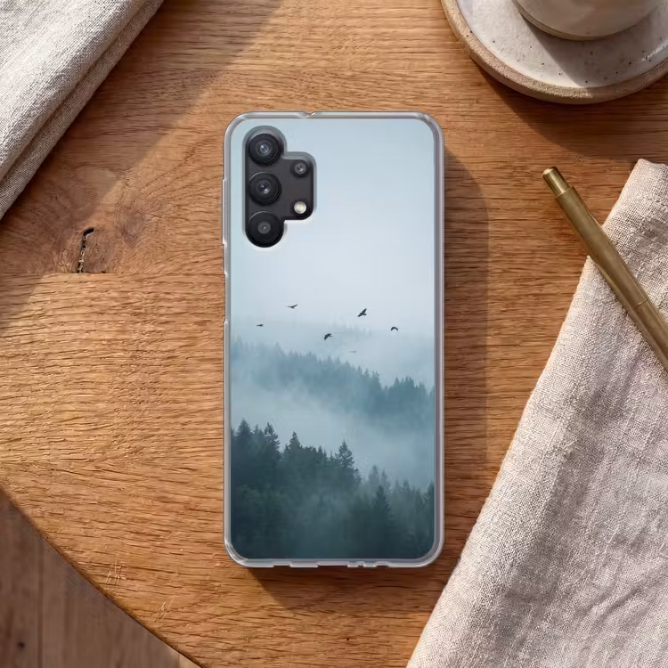 Bos - Mist - Vogels - Natuur - Groen Telefoonhoesje Samsung Galaxy A32 5G klein -sfeer1