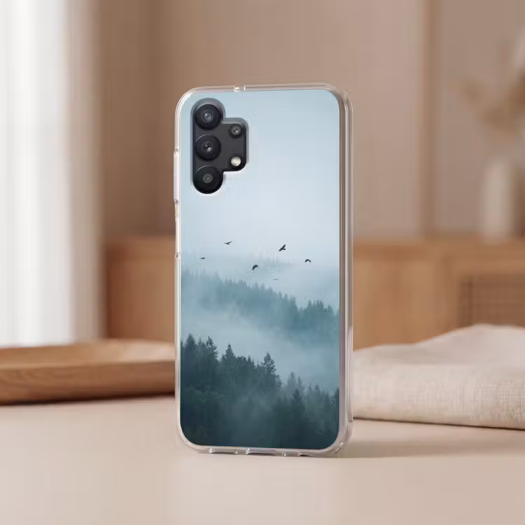 Bos - Mist - Vogels - Natuur - Groen Telefoonhoesje Samsung Galaxy A32 5G klein -sfeer2