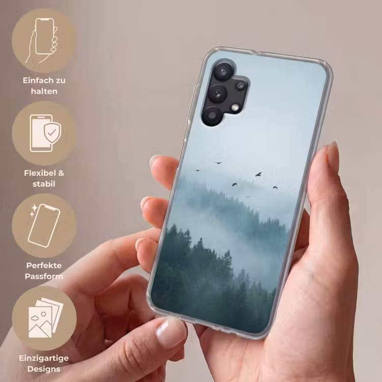 Bos - Mist - Vogels - Natuur - Groen Telefoonhoesje Samsung Galaxy A32 5G klein -sfeer3_DE