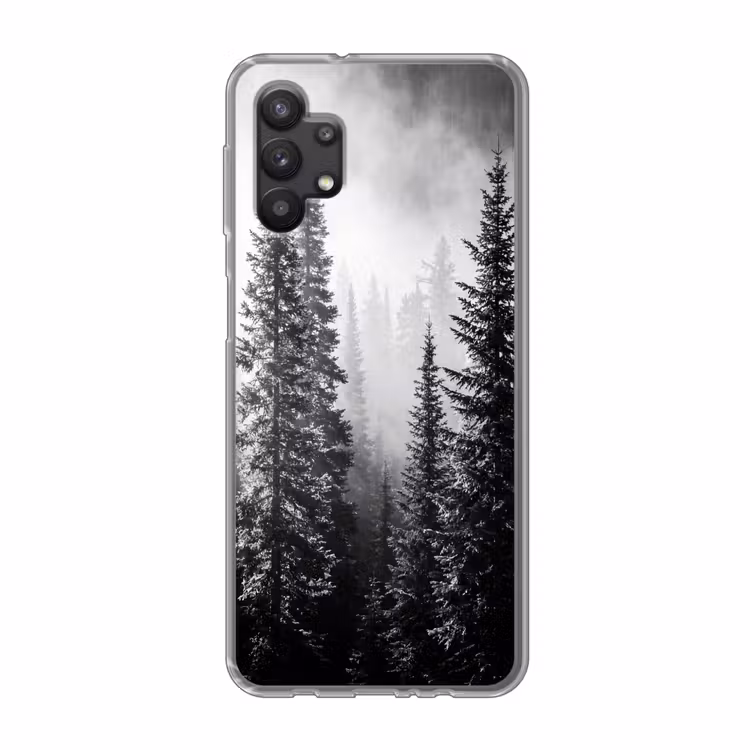 Bos - Mist - Winter - Monochroom - Natuur Telefoonhoesje Samsung Galaxy A32 5G klein -3d