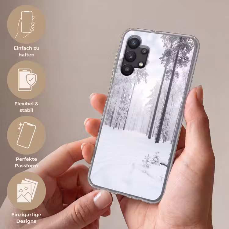 Bos - Sneeuw - Pad - Winter - Stilte Telefoonhoesje Samsung Galaxy A32 5G klein -sfeer3_DE