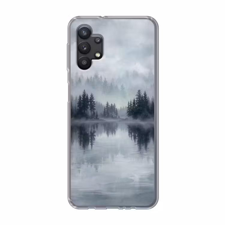 Bos - Meer - Mist - Natuur - Grijs Telefoonhoesje Samsung Galaxy A32 5G klein -3d