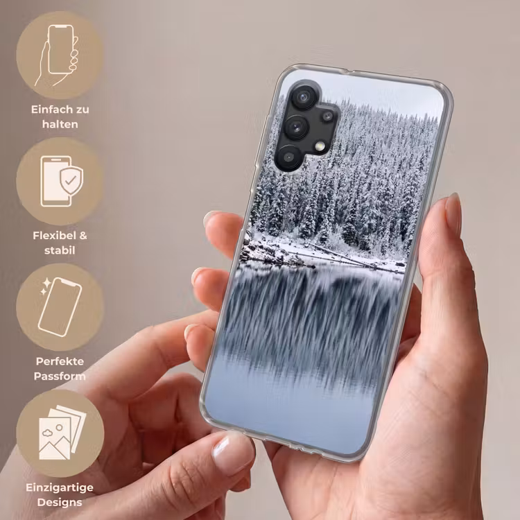 Bos - Reflectie - Meer - Winter - Serene Telefoonhoesje Samsung Galaxy A32 5G klein -sfeer3_DE