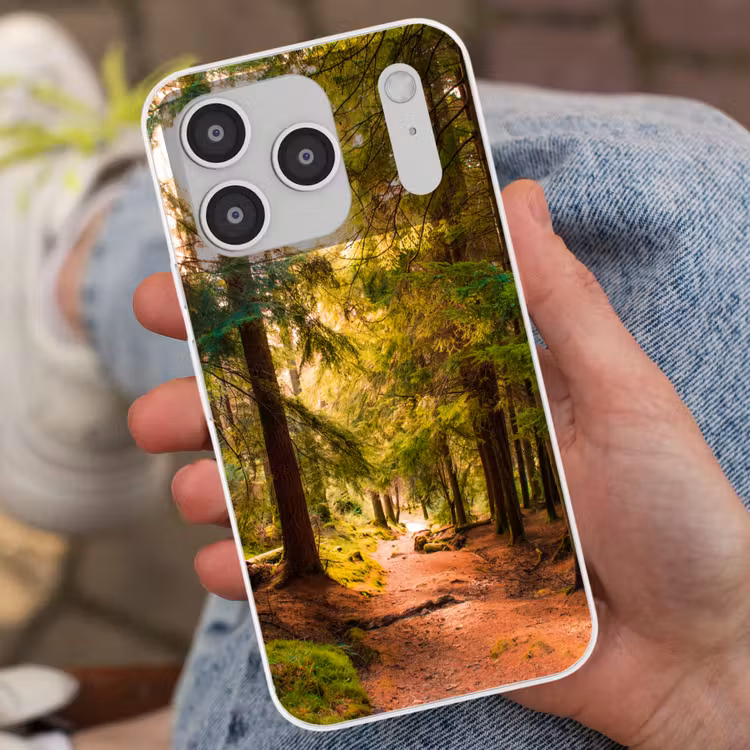 Bos - Pad - Bomen - Groen - Zon - Natuur Telefoonhoesje iPhone 17 Pro klein -sfeer2