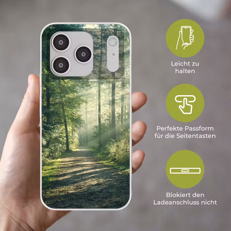 Bos - Pad - Zon - Bomen - Groen - Natuur Telefoonhoesje iPhone 17 Pro klein -sfeer3_DE