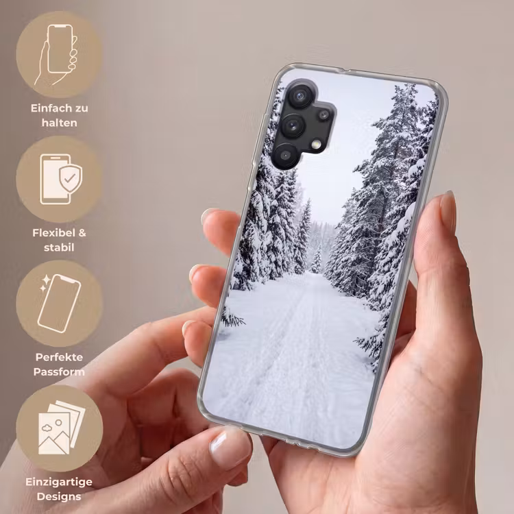 Bos - Winter - Sneeuw - Pad - Natuur Telefoonhoesje Samsung Galaxy A32 5G klein -sfeer3_DE