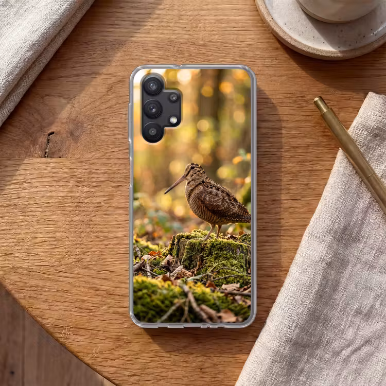 Houtsnip - Bos - Bladeren - Herfst - Gecamoufleerd Telefoonhoesje Samsung Galaxy A32 5G klein -sfeer1