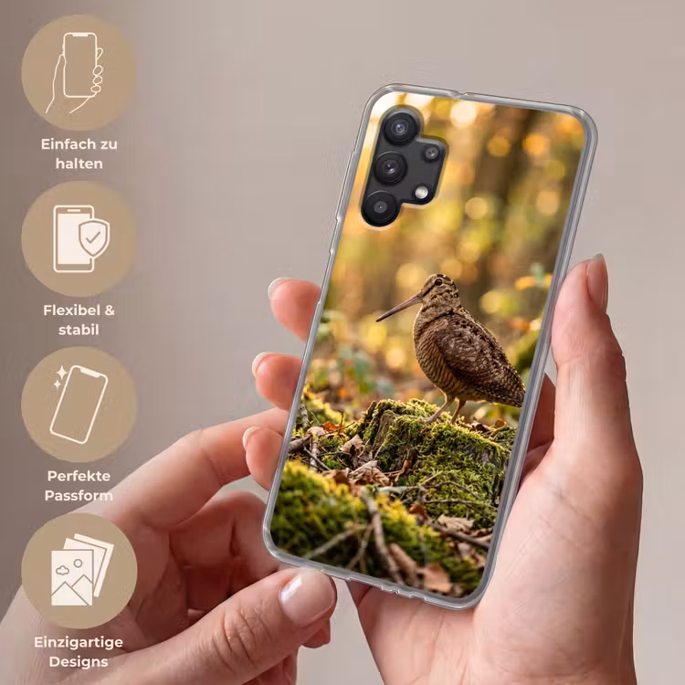 Houtsnip - Bos - Bladeren - Herfst - Gecamoufleerd Telefoonhoesje Samsung Galaxy A32 5G klein -sfeer3_DE