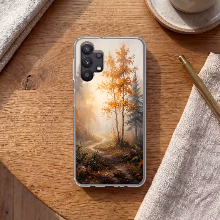 Bospad - Herfstbladeren - Natuur - Schilderachtig - Oranje Telefoonhoesje Samsung Galaxy A32 5G klein -sfeer1