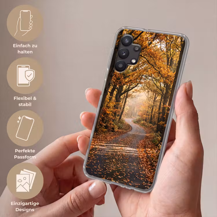 Bospad - Herfstbos - Bladeren - Oranje - Nostalgisch Telefoonhoesje Samsung Galaxy A32 5G klein -sfeer3_DE