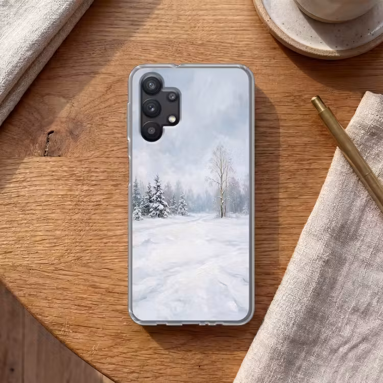 Bospad - Dennen - Sneeuw - Winter - Rustgevend Telefoonhoesje Samsung Galaxy A32 5G klein -sfeer1