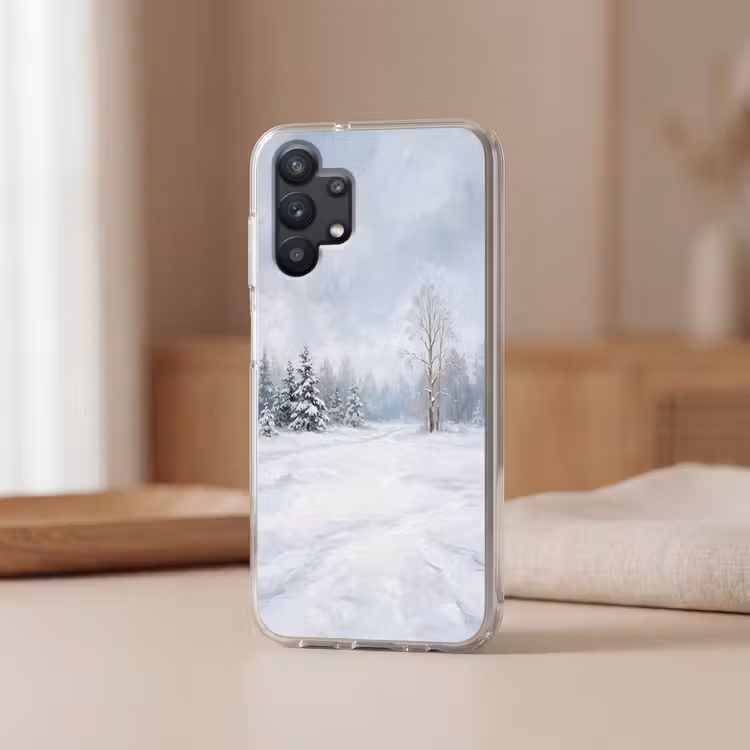 Bospad - Dennen - Sneeuw - Winter - Rustgevend Telefoonhoesje Samsung Galaxy A32 5G klein -sfeer2