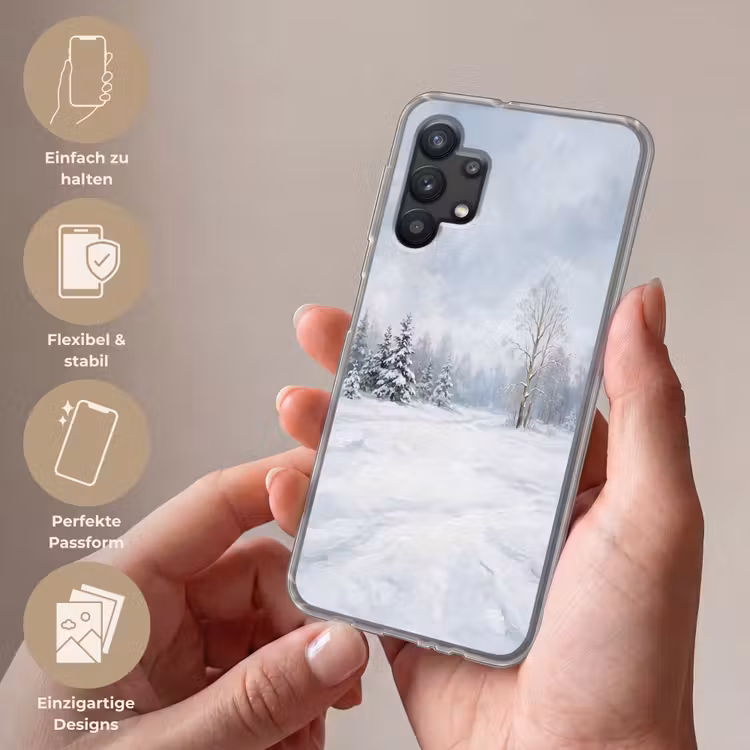 Bospad - Dennen - Sneeuw - Winter - Rustgevend Telefoonhoesje Samsung Galaxy A32 5G klein -sfeer3_DE